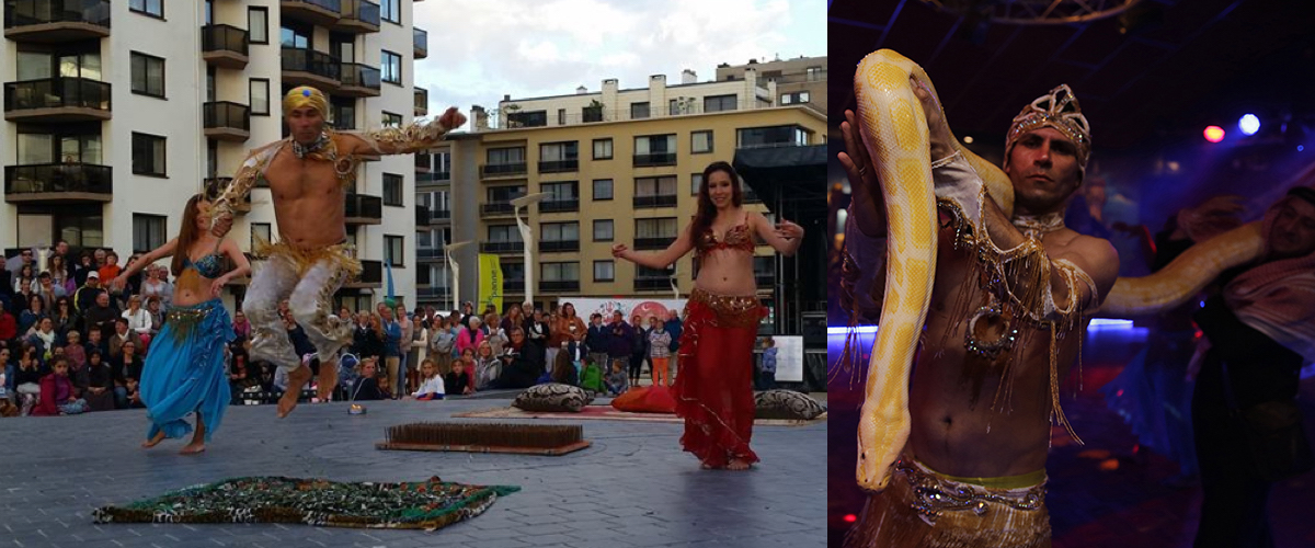 Dansgroep en slangenbezweerder